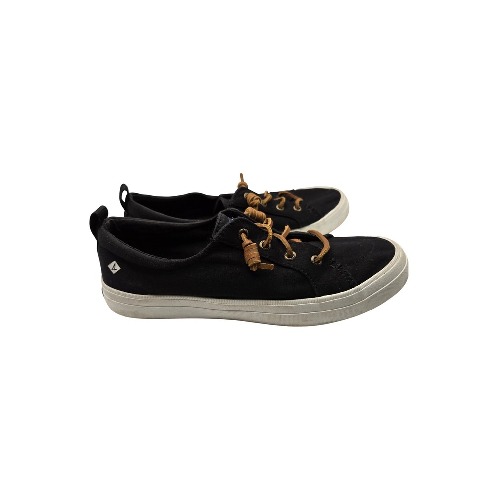 Sperry Crest Vibe Black Canvas Sneakers Womens 8.5 Low Top Boat Shoes Slip On